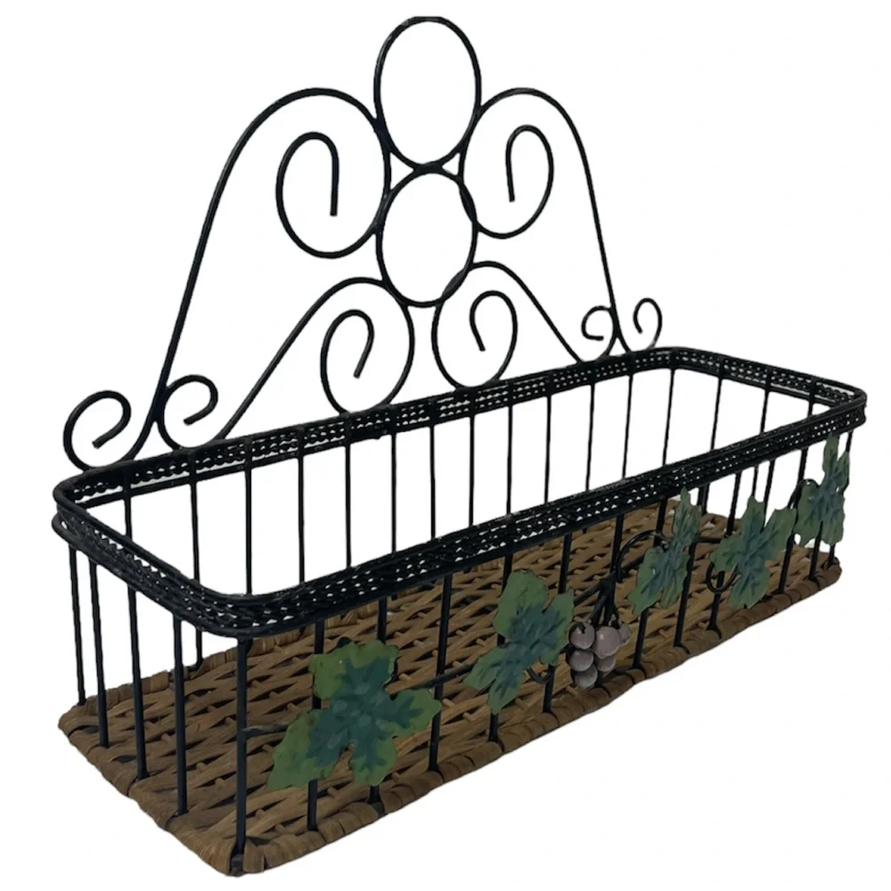 Vintage Basket Hand Crafted Wire Wicker Wall Organizer Hanging or Tabletop Decor